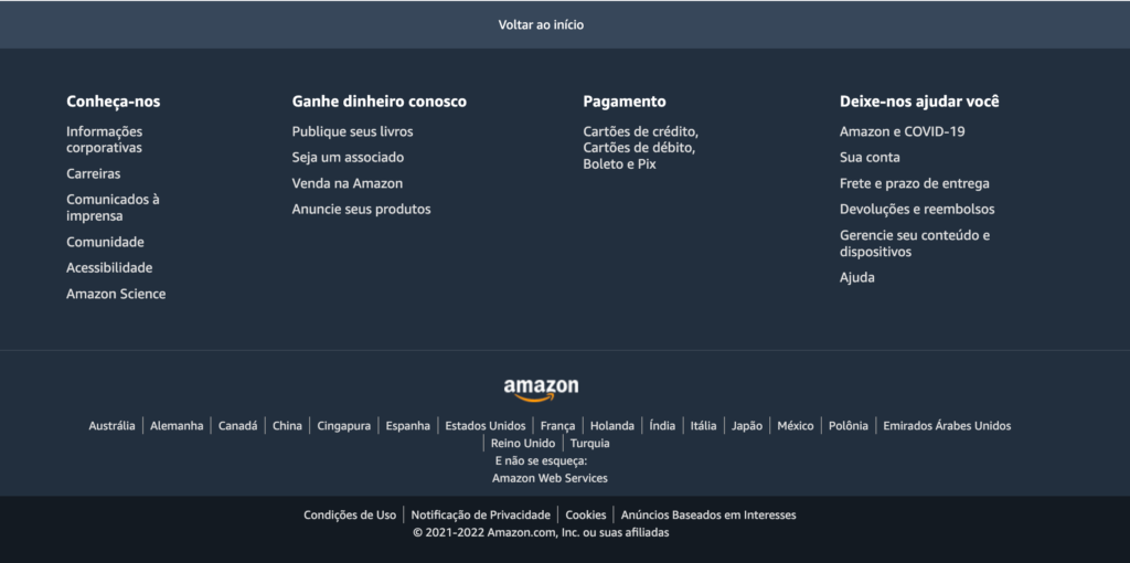 International links in Amazon Brazil footer